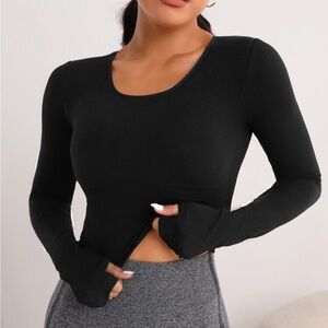 SHEIN Ribbed Long Sleeve Crop Top size Medium in Black.